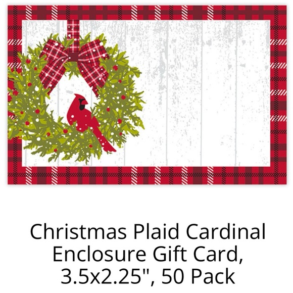 Christmas Plaid Cardinal Enclosure Card 3.5x2.25" Pack of 50 - Picture 2 of 6